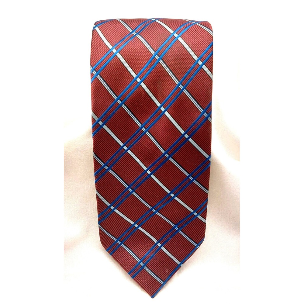 STAFFORD ESSENTIALS Silk Necktie Blue‎ Purple Geometric Necktie EUC 60" X 3.5"